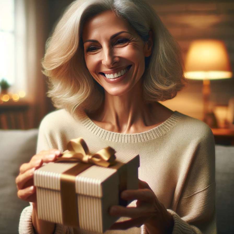 אישה בת 50 מקבלת מתנה