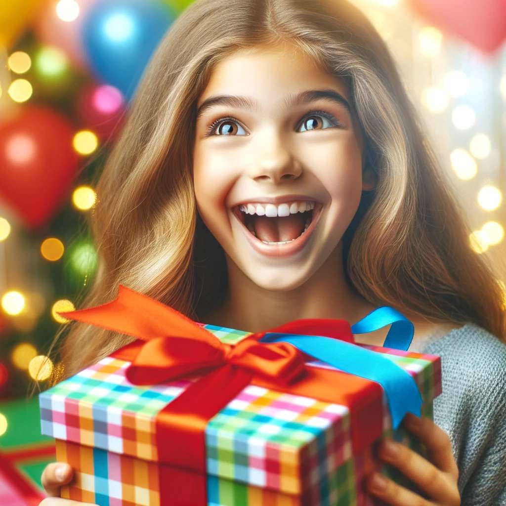 ילדה בת 11 שמחה לקבל מתנה ארוזה
